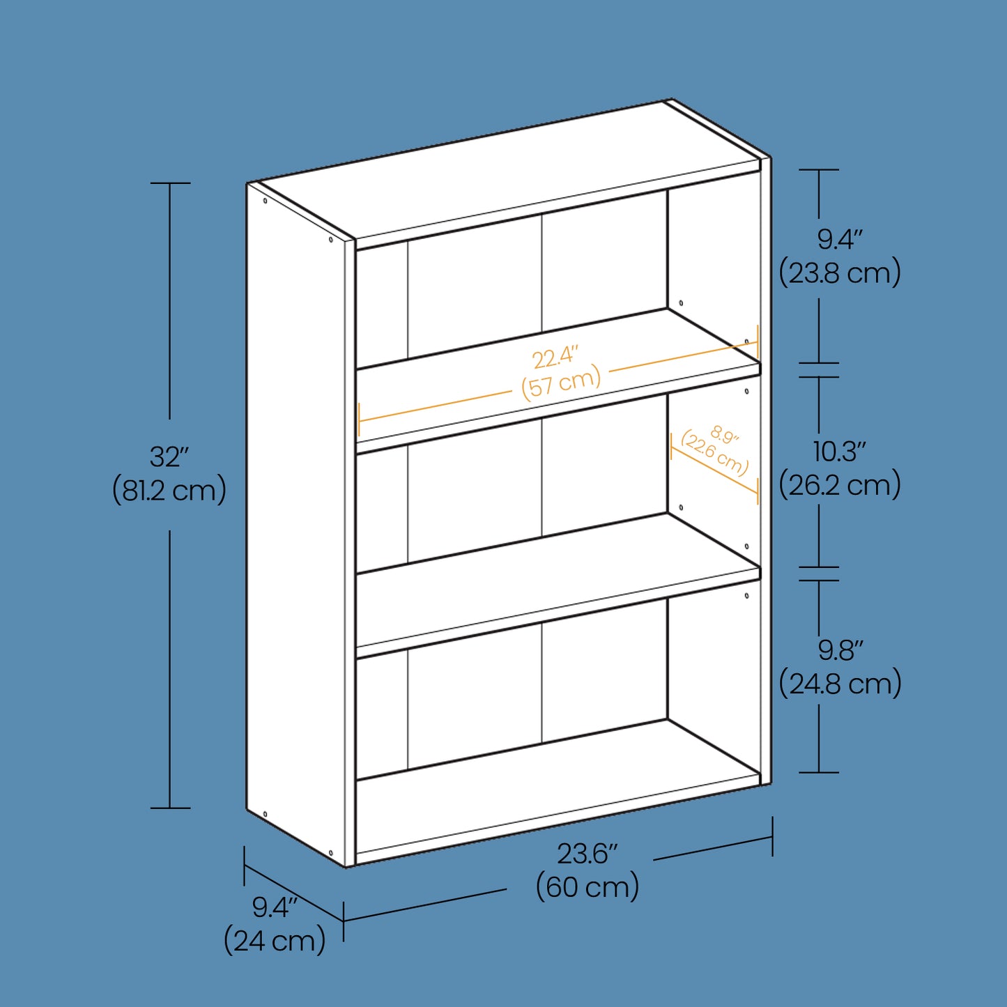 3-Tier Adjustable Bookcase, Open Shelf Organizer, 32" Tall Storage Unit for Home, Office, 22lb Capacity per Shelf, Cloud White