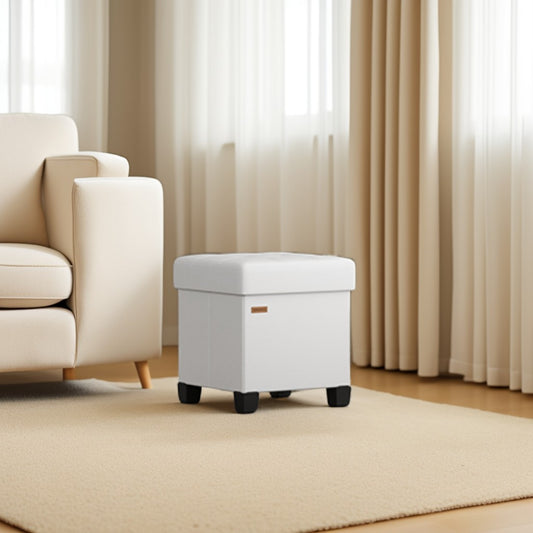 15-Inch Cube Storage Ottoman, 660 lb Capacity Foldable Footrest with 10 Gallon Storage, Synthetic Leather, Cloud White