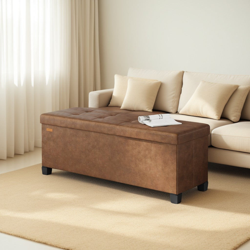 43-Inch Storage Ottoman Bench, 660 lb Capacity Foldable Footrest with 30 Gallon Storage, Synthetic Leather, Coffee Brown