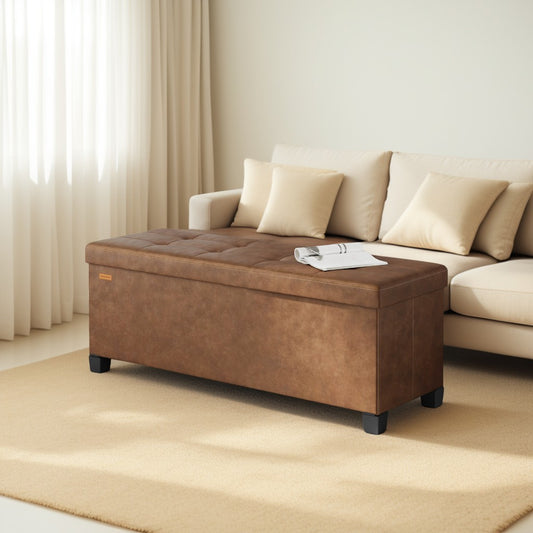 43-Inch Storage Ottoman Bench, 660 lb Capacity Foldable Footrest with 30 Gallon Storage, Synthetic Leather, Coffee Brown