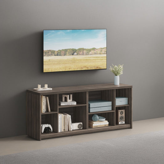 65-Inch TV Stand Console, 8-Compartment Entertainment Center with Storage Shelves, 176 lb Capacity, Chestnut Brown