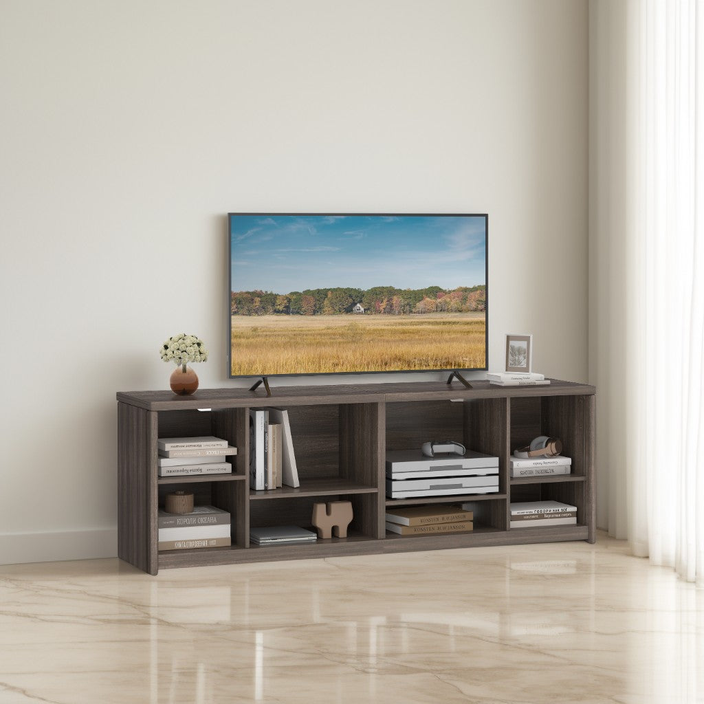75-Inch TV Stand Console, 8-Compartment Entertainment Center with Storage Shelves, 200 lb Capacity, Chestnut Brown