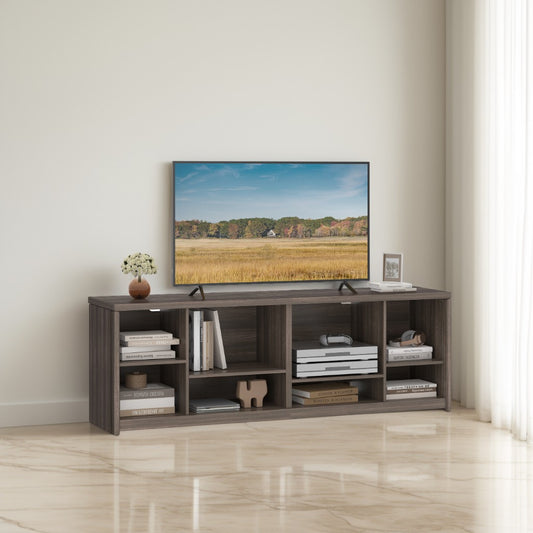 75-Inch TV Stand Console, 8-Compartment Entertainment Center with Storage Shelves, 200 lb Capacity, Chestnut Brown