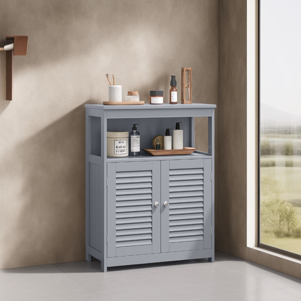 Floor Storage Cabinet, 23.6 Inch Freestanding Organizer with Double Shutter Doors & Adjustable Shelf, for Living Room Bathroom Entryway, Dove Gray