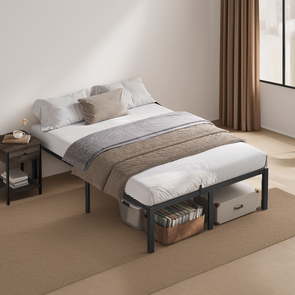 Full Size Metal Bed Frame, Heavy-Duty Platform Bed with Steel Slats, 1500 lb Capacity, Noise-Free, Superfast Assembly, Ink Black and Forest Green