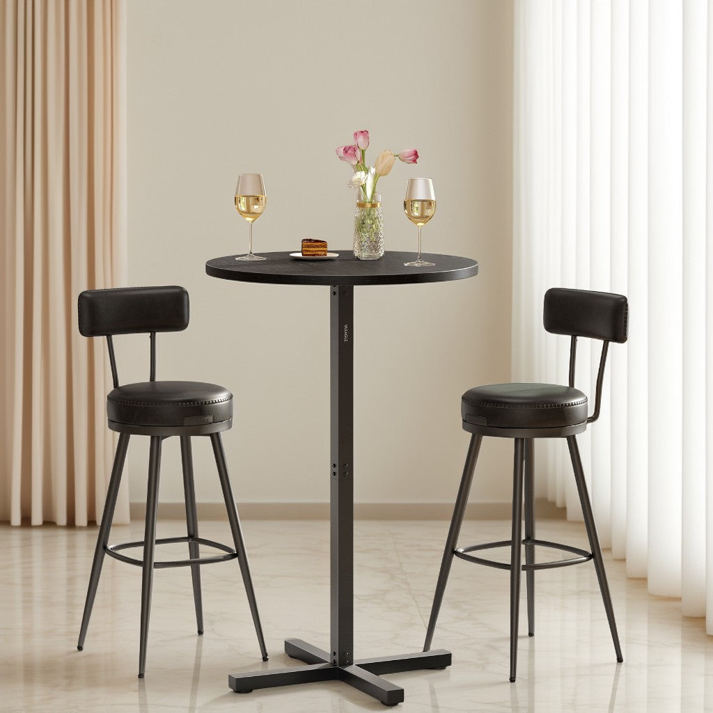 LEDREM Round High Top Bar Table for 2–3 People, 23.6 x 41.1 Inches Cocktail Pub Table with Metal Cross Frame, Modern Minimalist Design, Ebony Black