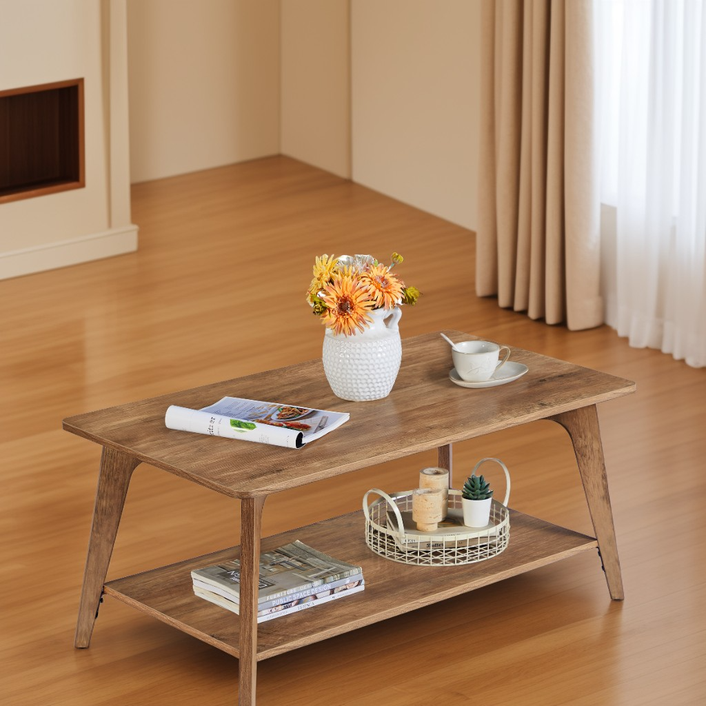 2-Tier Coffee Table with Storage Shelf, Modern Center Table with Tapered Legs, for Living Room, Easy Assembly, 39.4"W x 21.7"D x 17.7"H