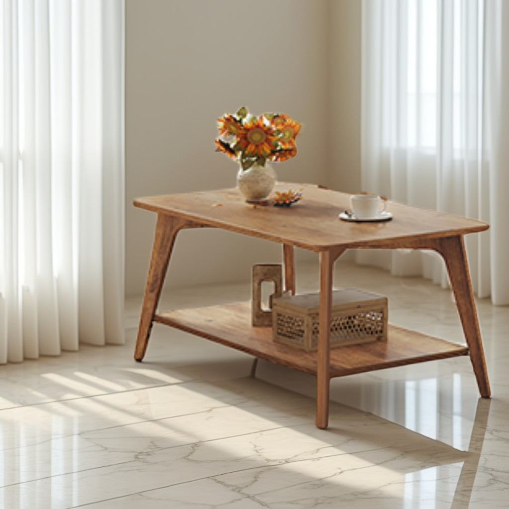 2-Tier Coffee Table with Storage Shelf, Modern Center Table with Tapered Legs, for Living Room, Easy Assembly, 39.4"W x 21.7"D x 17.7"H