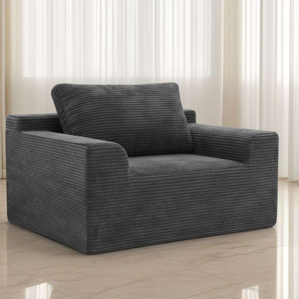 Modern Cloud Couch Sofa, 51.2" Single Deep Seat Boneless Sofa with Corduroy Upholstery, for Living Room and Bedroom, Slate Gray
