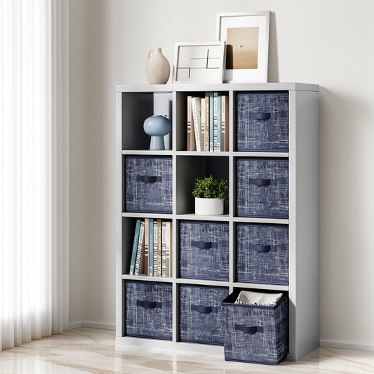 Set of 8 Foldable Storage Cubes, 10.2" Non-Woven Fabric Bins with Handles for Shelves and Closet Organizers, Misty Blue
