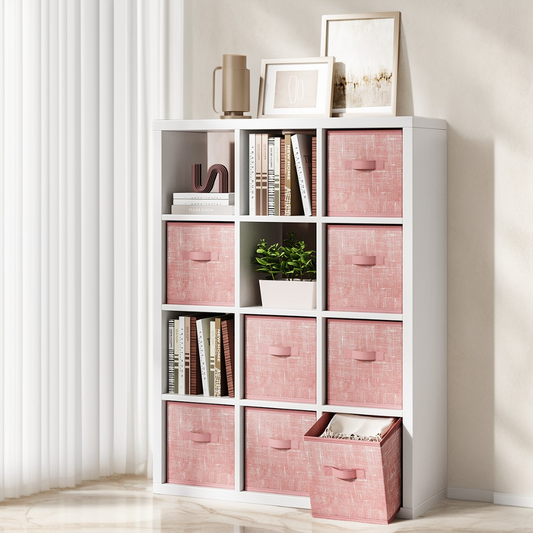 Set of 8 Foldable Fabric Storage Cubes, 10.2" Closet Organizer Bins with Handles for Shelves, Jelly Pink
