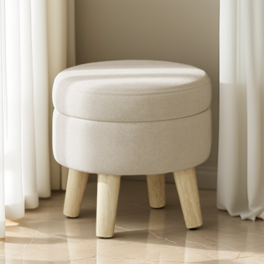 Round Storage Ottoman with Velvet Padded Seat, 12.2-Inch Foot Stool and Small Table for Living Room and Hallway, Cream White