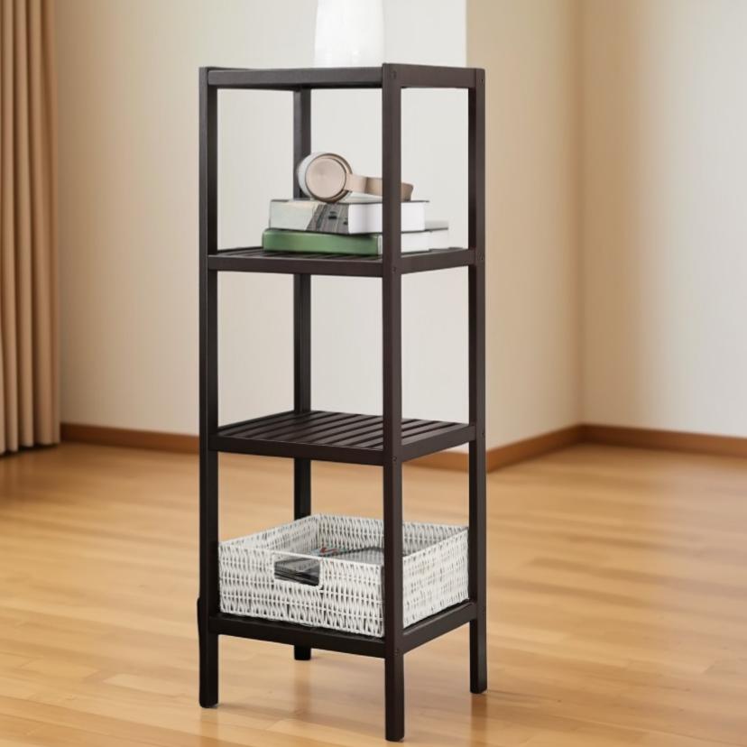 4-Tier Bamboo Storage Shelf, 13 x 13 Inch Shelving Unit for Bathroom, Entryway, Kitchen and Balcony, Brown