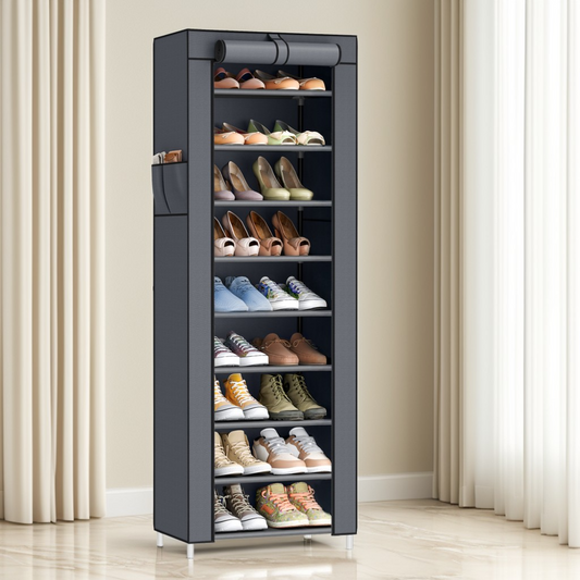 10-Tier Shoe Storage Cabinet with Dustproof Cover, Free-Standing Organizer for 20 Pairs of Shoes, for Closet and Entryway, Gray