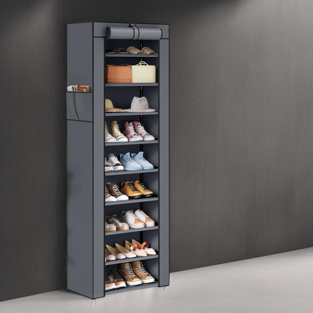 10-Tier Shoe Storage Cabinet with Dustproof Cover, Free-Standing Organizer for 20 Pairs of Shoes, for Closet and Entryway, Gray
