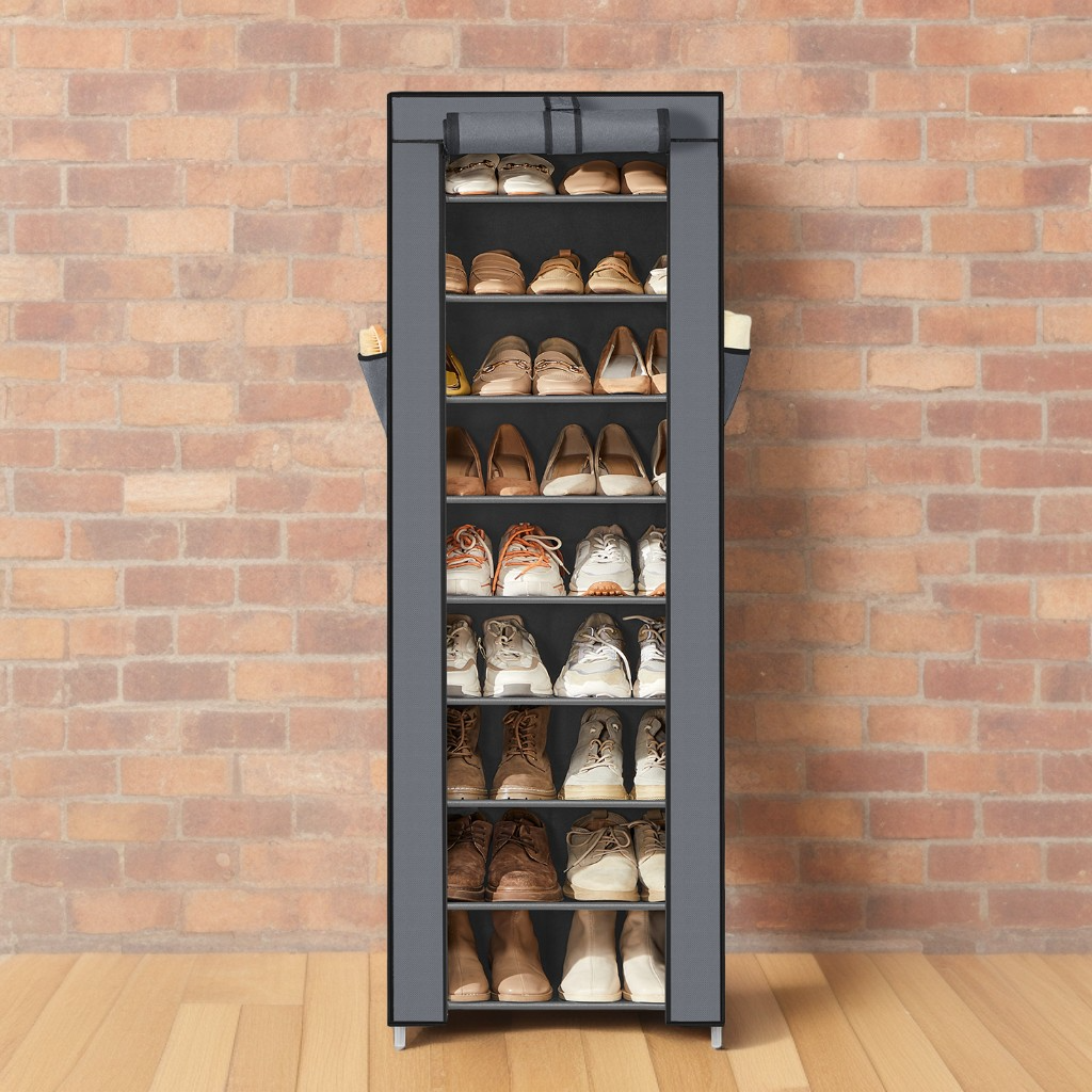 10-Tier Shoe Storage Cabinet with Dustproof Cover, Free-Standing Organizer for 20 Pairs of Shoes, for Closet and Entryway, Gray