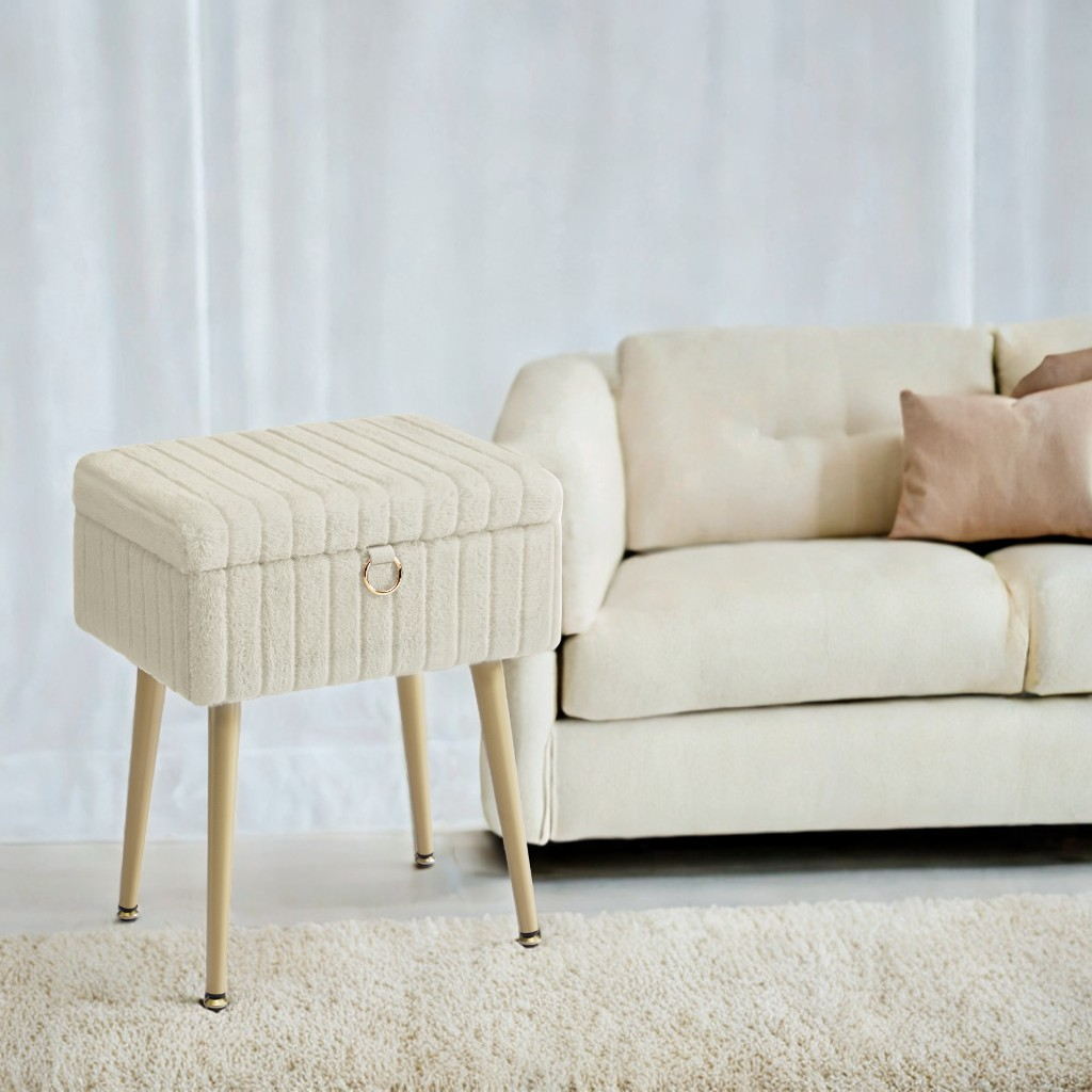 Vanity Stool with Storage and Removable Dividers, Makeup Stool and Footrest with Adjustable Feet for Bedroom and Living Room, Cappuccino Beige