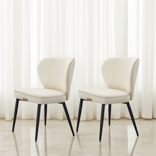 Set of 2 Mid-Century Modern Dining Chairs, Upholstered Kitchen Chairs with Synthetic Leather & Stitching, Award-Winning Design, Cream White