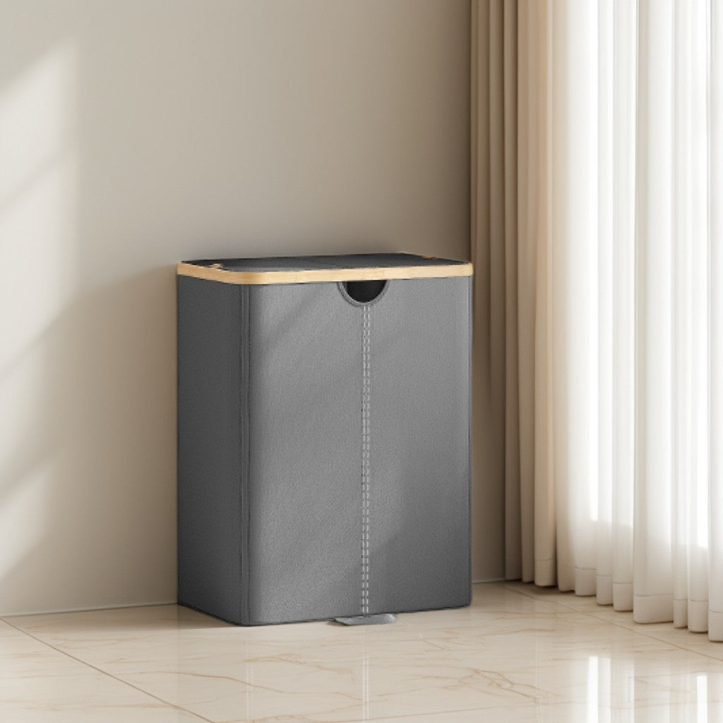 Laundry Hamper with Lids, 2-Compartment Laundry Basket with Removable Liners, 39 Gal Large Capacity for Sorting Clothes, Slate Gray and Light Bamboo