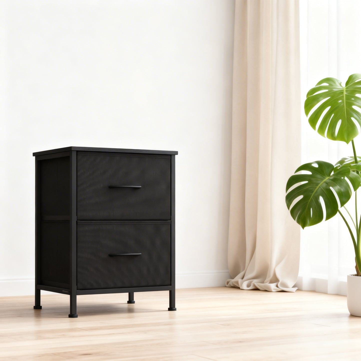 Dresser for Bedroom, Chest of Drawers with 2 Non-Woven Fabric Drawers, Steel Frame Storage Organizer for Closet Entryway, Ink Black and Ebony Black