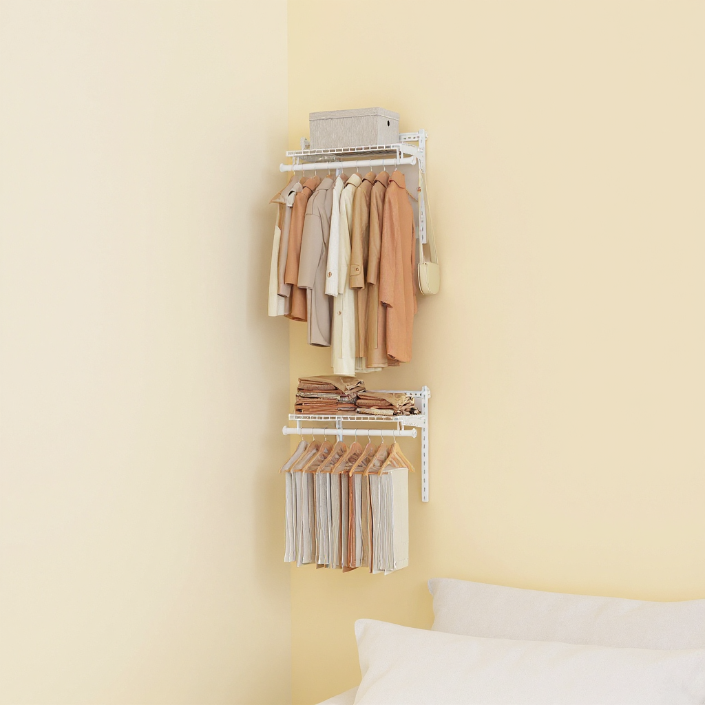 Adjustable Closet Organizer System, 2-4 ft Metal Shelving Unit with 2 Hanging Rods & 2 Shelves, for Wardrobe Pantry Mudroom, Cloud White