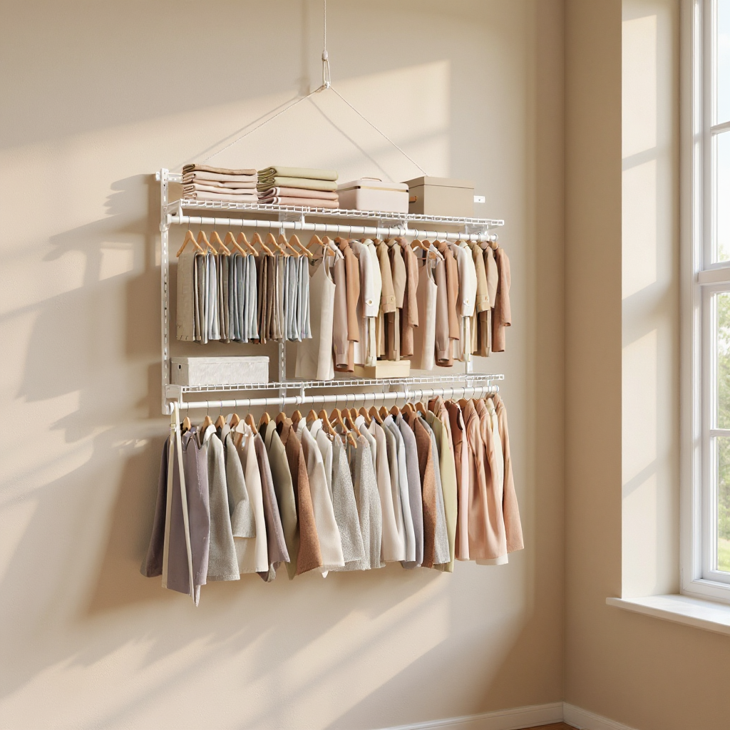 Closet Organizer System, 4-8 ft Wide Adjustable Shelving Unit with 6 Rods & 6 Shelves, Freestanding Storage Insert for Bedroom Pantry Garage, Cloud White