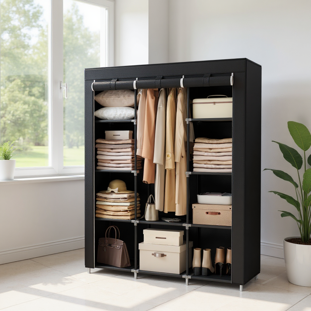Large Portable Closet with 10 Shelves & Hanging Rail - Freestanding Fabric Wardrobe for Bedroom, 66 Inch, Black