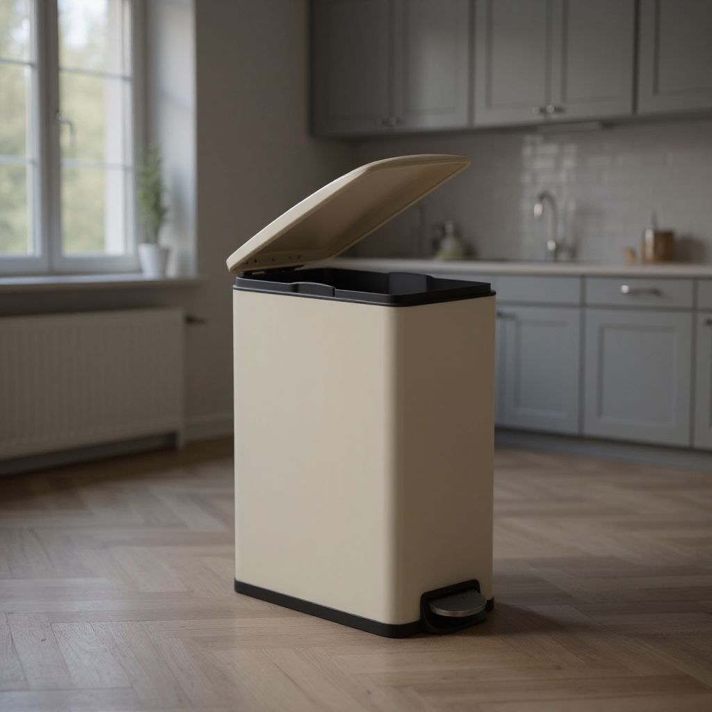 13 Gallon Slim Trash Can, Soft-Close Lid with Inner Bucket & Pedal, Narrow Space Kitchen Bin, Sand Beige