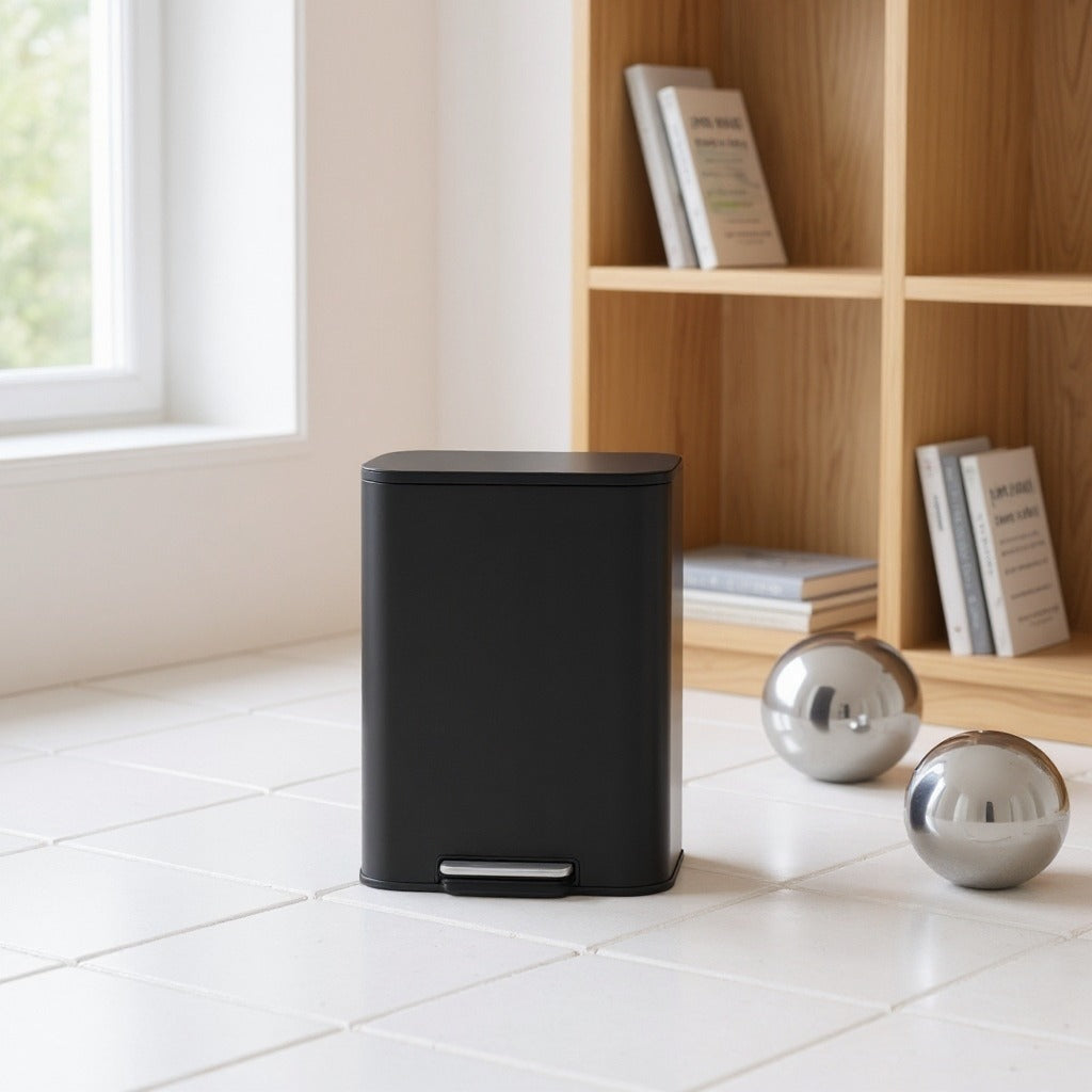 13-Gallon Step Kitchen Trash Can, Soft-Close Stay-Open Lid, Inner Bucket, Non-Slip Pedal, Family Stainless Steel Bin,Ink Black