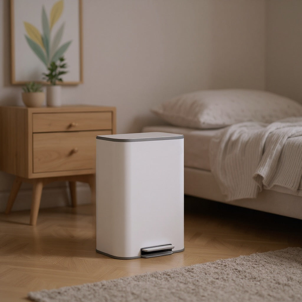 13-Gallon Step Trash Can, Soft-Close Stay-Open Lid, Inner Bucket, Anti-Slip Base, Family Kitchen Stainless Steel Bin,Cloud White