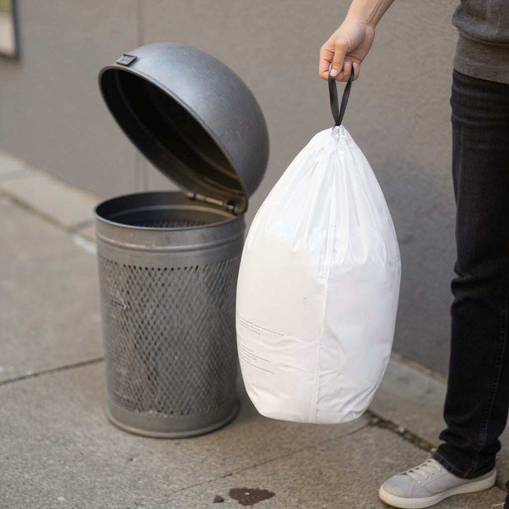 18 Gallon Heavy Duty Drawstring Trash Bags, 80 Count Kitchen Garbage Bag Liners for Large Cans, 4 Rolls, White