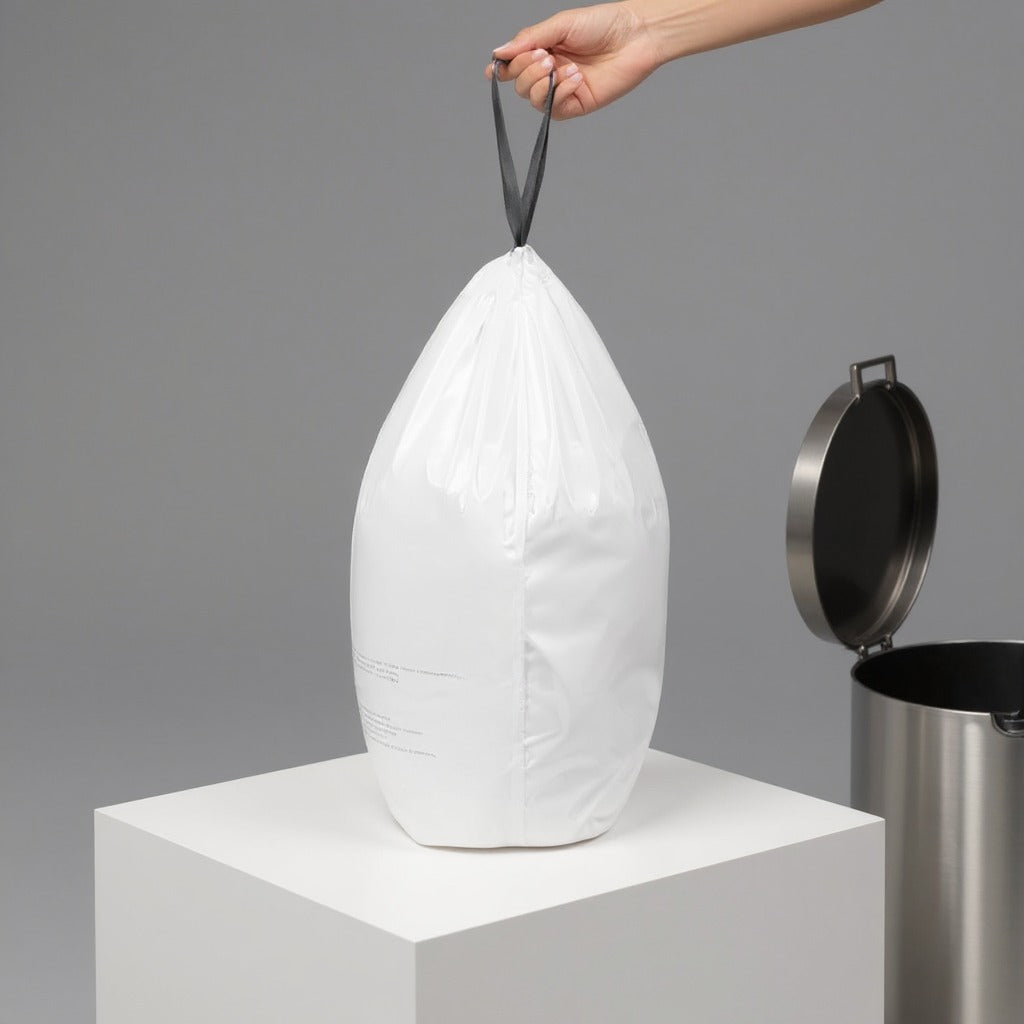 18 Gallon Heavy Duty Drawstring Trash Bags, 80 Count Kitchen Garbage Bag Liners for Large Cans, 4 Rolls, White