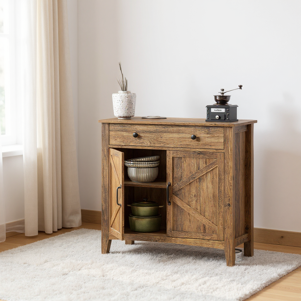 Coffee Bar Cabinet with Drawer & Adjustable Shelf, Multi-Purpose Sideboard Storage for Living Room, Kitchen, Entryway, TV Stand，Honey Brown