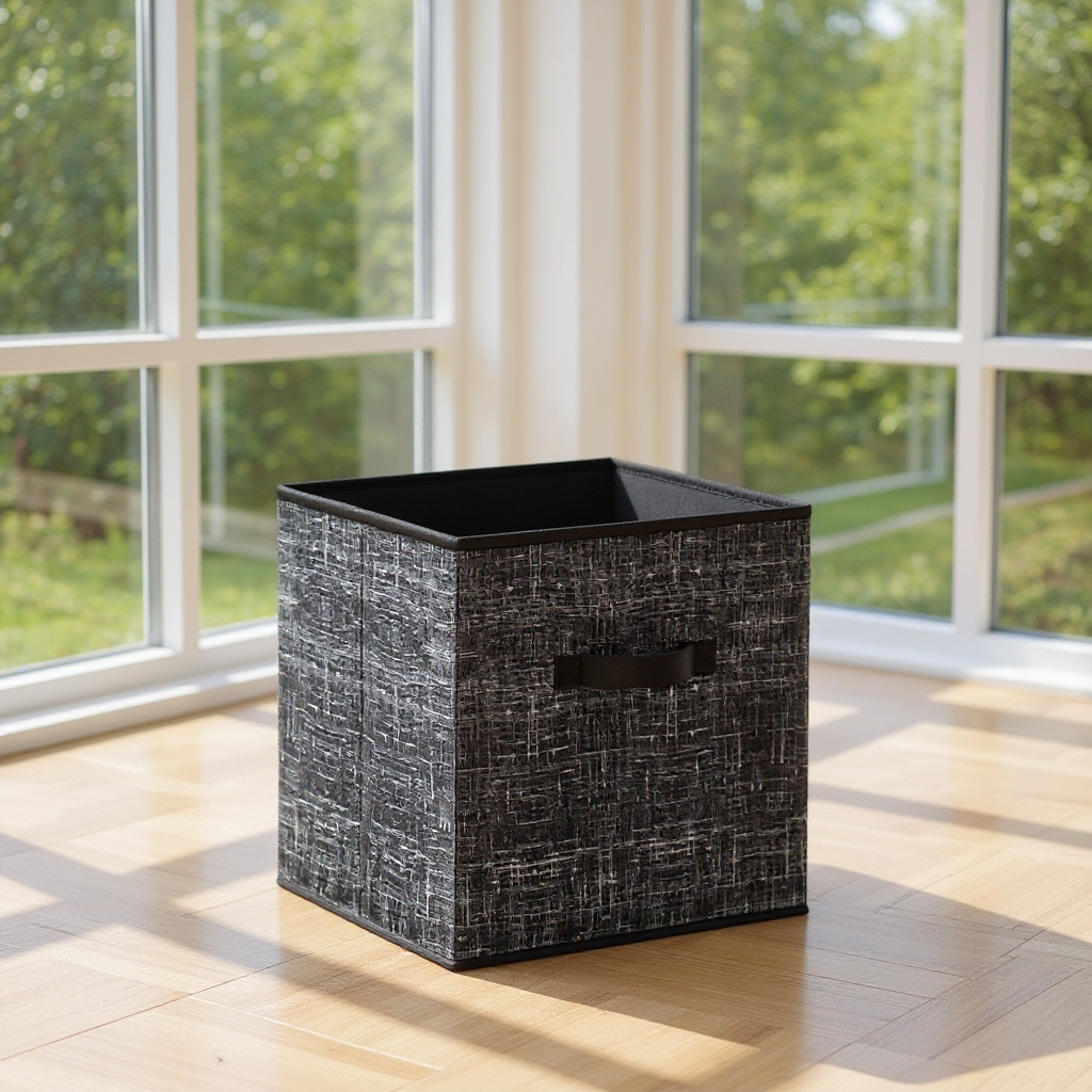 Set of 8 Foldable Storage Cubes with Handles, 11.8-Inch Fabric Organizer Bins for Closet Shelves, Ink Black