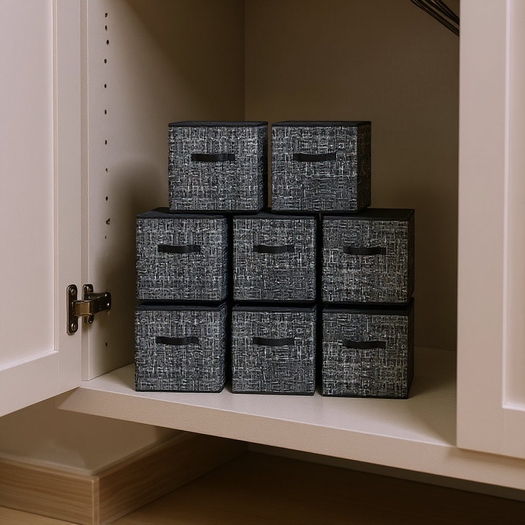Set of 8 Foldable Storage Cubes with Handles, 11.8-Inch Fabric Organizer Bins for Closet Shelves, Ink Black