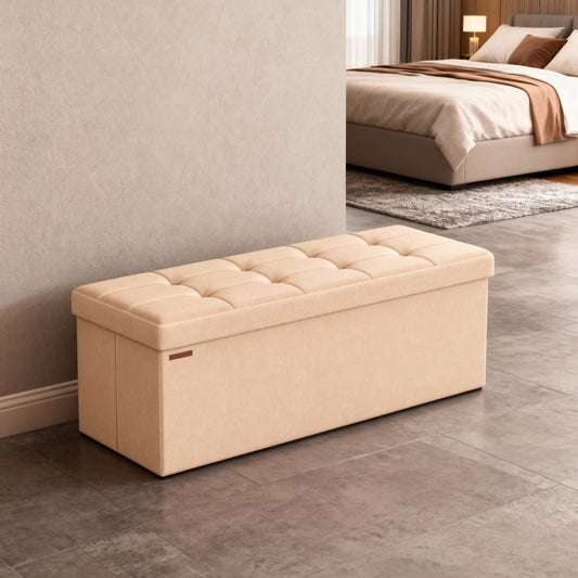 43-Inch Storage Ottoman Bench, Folding Foot Rest Stool with 35-Gallon Capacity & 660 lb Load, for End of Bed & Living Room, Apricot Orange