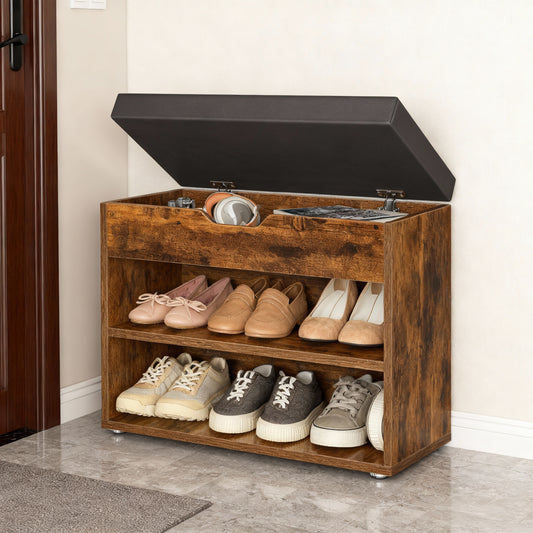 3-in-1 Storage Bench with Lift-up Seat & 2 Shelves, for Entryway Shoe Organization, Sturdy Particleboard, 300 lb Capacity, 11.8 x 23.6 x 17.3 Inches