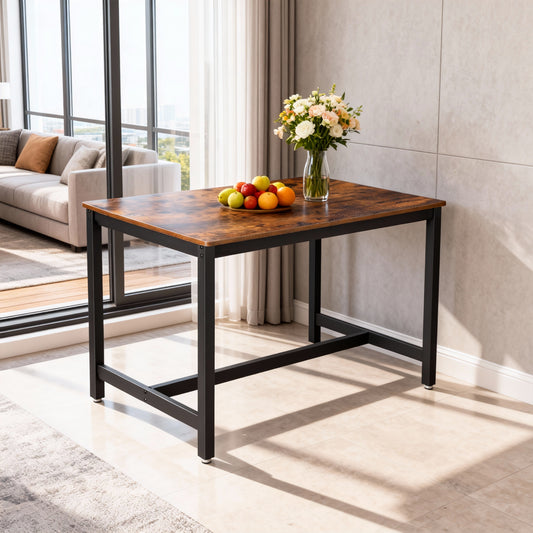 Dining Table for 4 with Industrial Metal Frame, Rustic Engineered Wood Top, Heavy-Duty Kitchen & Living Room Table, 47.2 x 29.5 x 29.5 Inches, Rustic Brown and Black