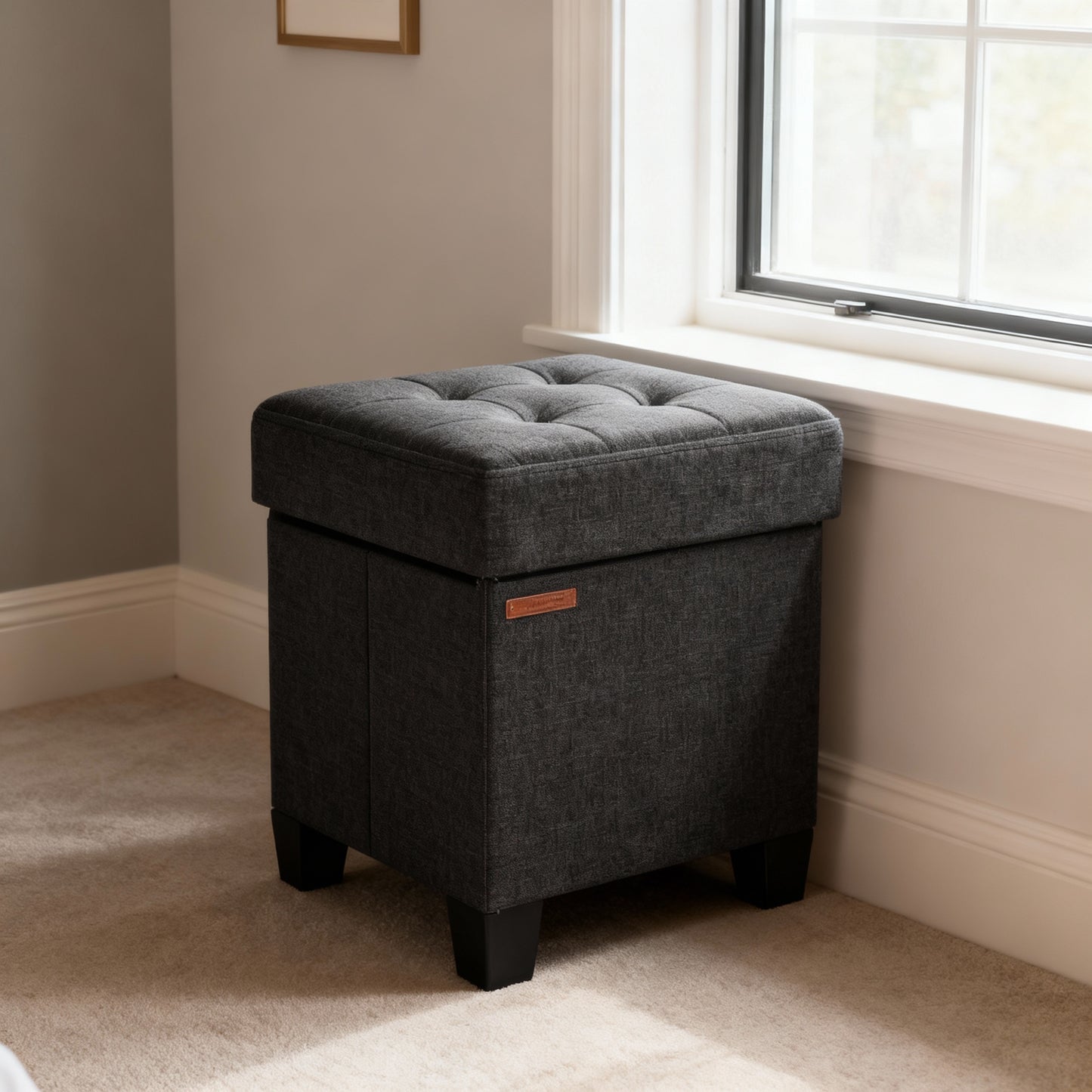Small Storage Ottoman with Legs, Foot Rest Stool with 10-Gallon Hidden Storage, 15x15x15.7 Inches, Load up to 660 lb, for Living Room or Bedroom, Ink Black