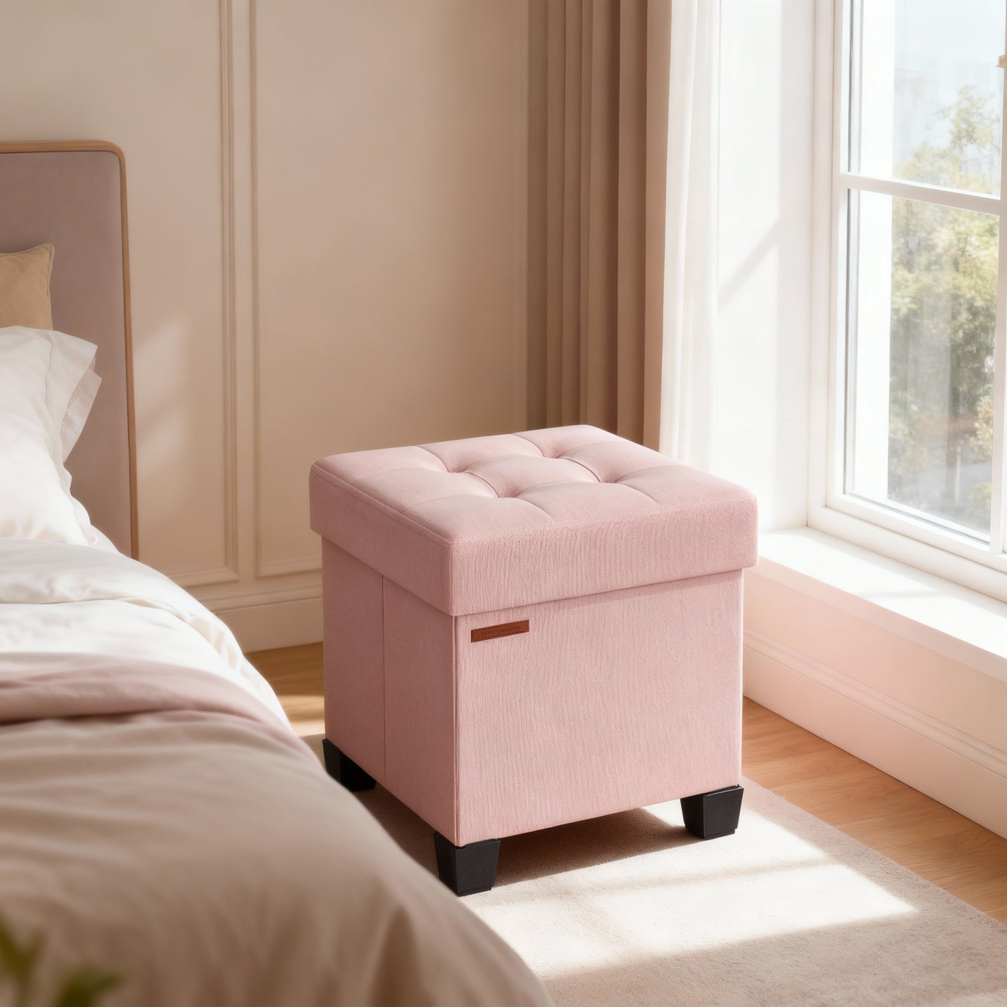 15-Inch Cube Storage Ottoman with Legs, Foot Stool Bench with 10-Gallon Hidden Storage, Supports up to 660 lb, Jelly Pink