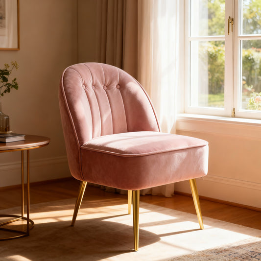 Velvet Accent Chair with Metal Legs, Shell-Shaped Back, Wide Comfy Vanity Chair for Living Room, Bedroom, Office, Jelly Pink