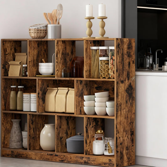 3-Tier Wide Bookshelf with Open Storage Shelves, Functional Bookcase for Living Room Home Office Dining Room, Space-Saving, Rustic Brown