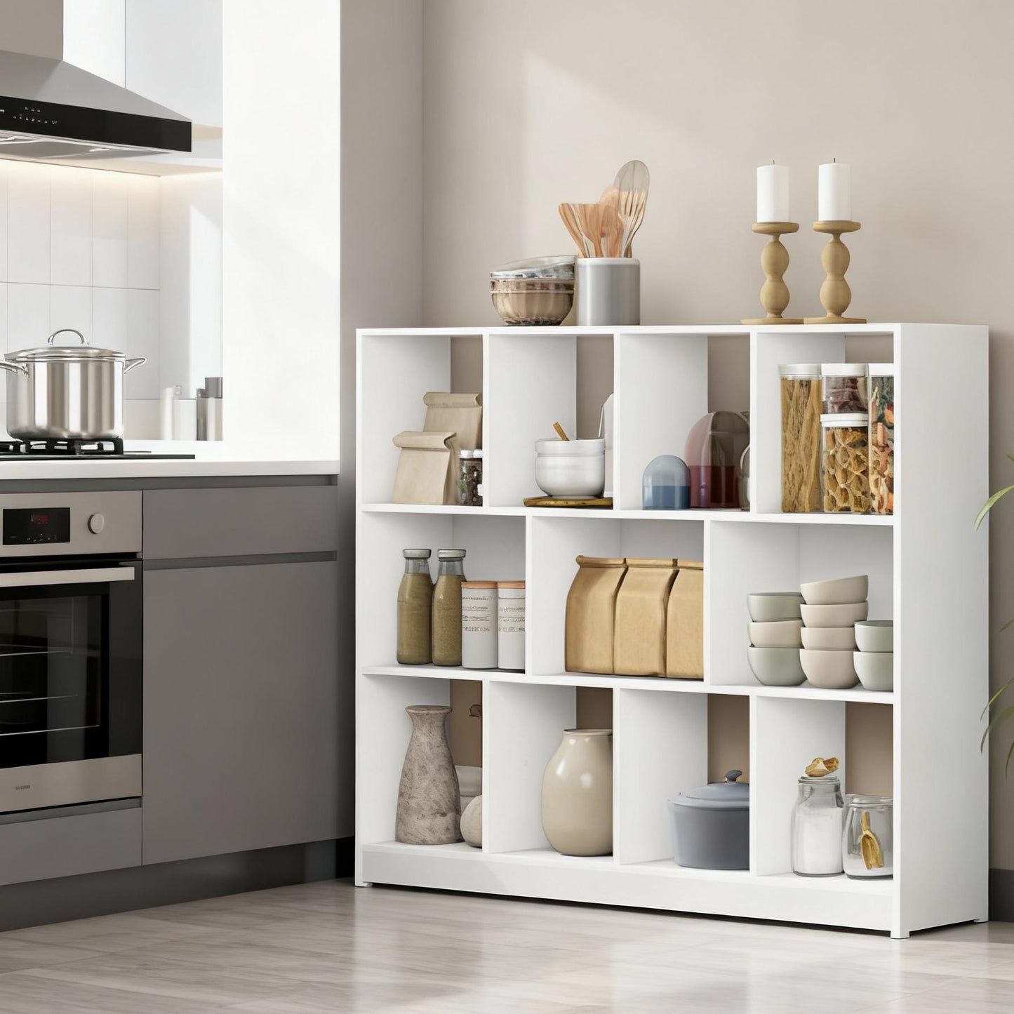 3-Tier Wide Bookshelf with Open Storage Shelves, Functional Bookcase for Living Room Home Office Dining Room, Space-Saving, Cloud White