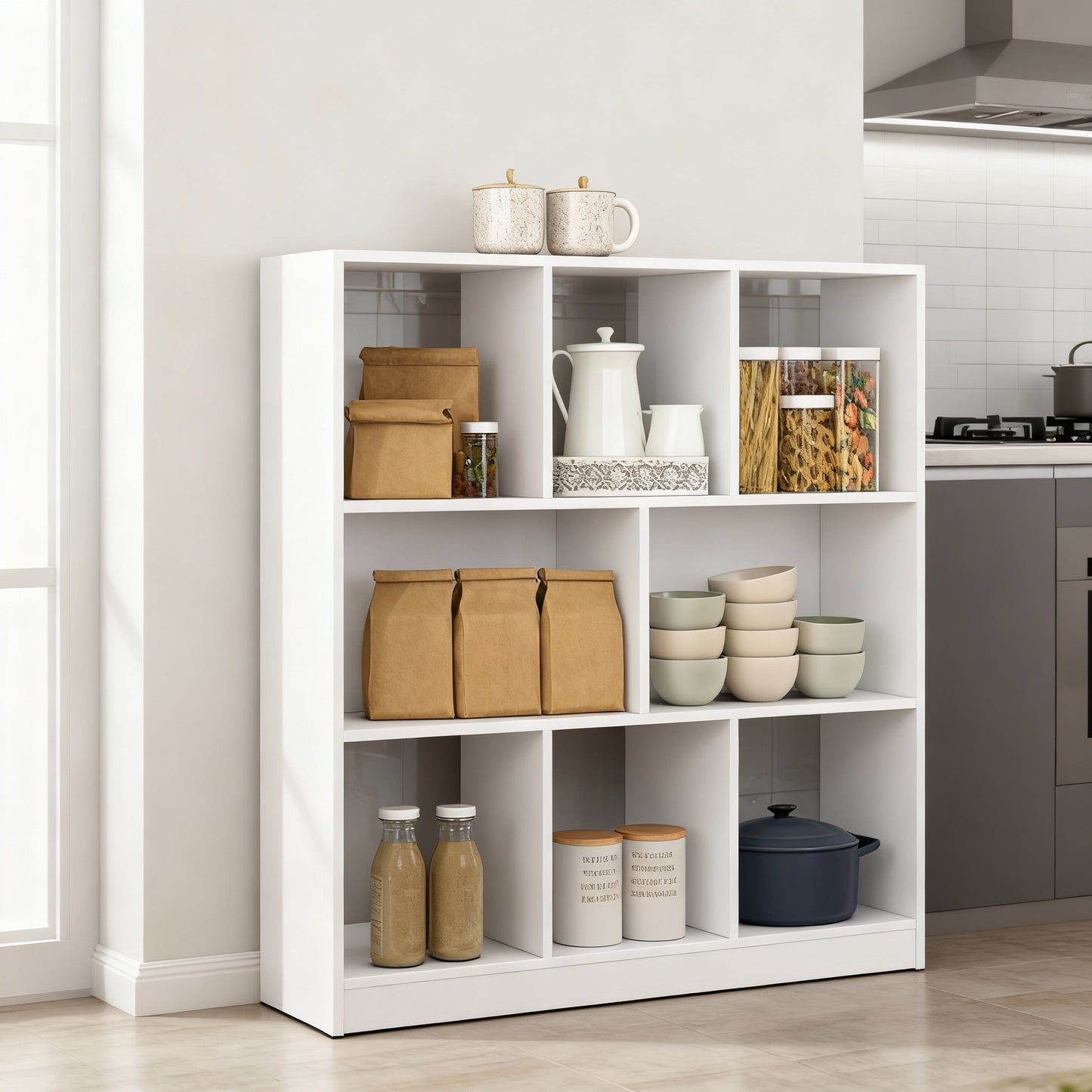 3-Tier Medium Bookshelf with Open Storage Shelves, Functional Bookcase for Living Room Home Office Dining Room, Space-Saving, Cloud White