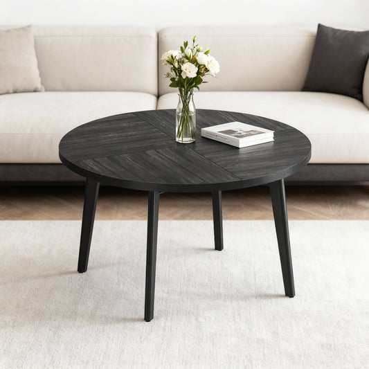 LEDREM Round Dining Table for 4–6 People, 47.2-Inch Kitchen Table with Tapered Solid Wood Legs, Mid-Century Modern Style, Heat-Resistant Top, Charcoal Gray
