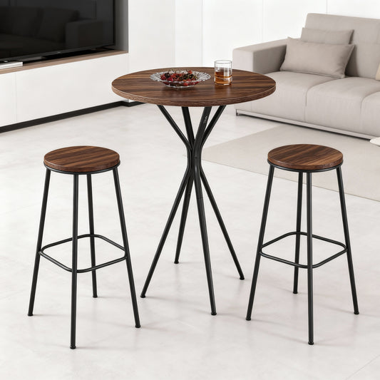 LEDREM Round Bar Table, 23.6 x 23.6 x 41.3 Inches Cocktail High Top Pub Table with Metal X-Frame, Water-Resistant Surface, Easy Assembly, Natural Walnut and Black