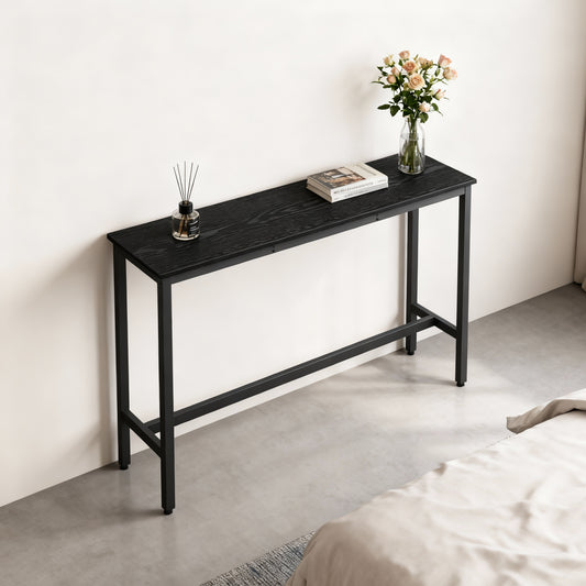 LEDREM Narrow Bar Table, 15.7 x 55.1 x 35.4 Inches Kitchen Dining Table with Sturdy Metal Frame, Industrial Style, Small Space Counter, Ebony and Ink Black