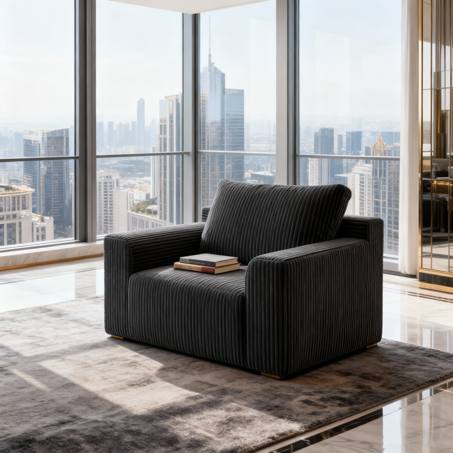 Modern Cloud Couch Sofa, 51.2" Single Deep Seat Boneless Sofa with Corduroy Upholstery, for Living Room and Bedroom, Slate Gray