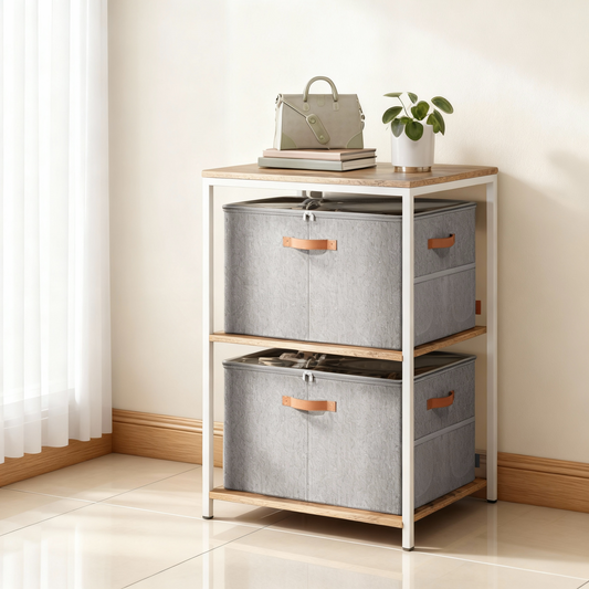 Shoe Storage Bin with Clear Cover, Adjustable Dividers Fabric Organizer for 16 Pairs of Shoes, Portable and Customizable, Dove Gray