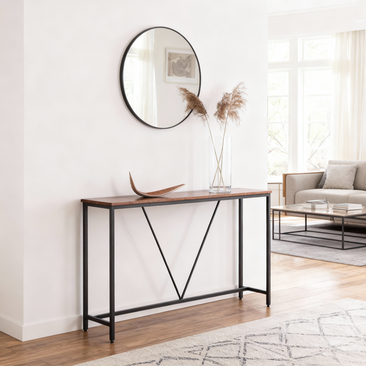 Narrow Console Sofa Table, 47.2-Inch Entryway Table with Steel Frame for Living Room and Bedroom, Rustic Brown and Ink Black